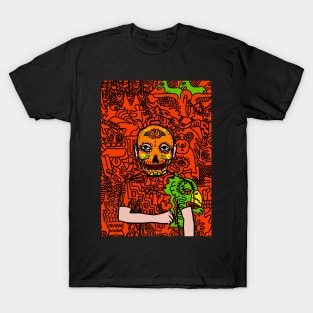 Experience the Essence - A MaleMask NFT with MexicanEye Color and DoodleGlyph Background T-Shirt